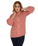 Women's Red Floral Print Button-Up Blouse - Long Sleeve, Collared Shirt